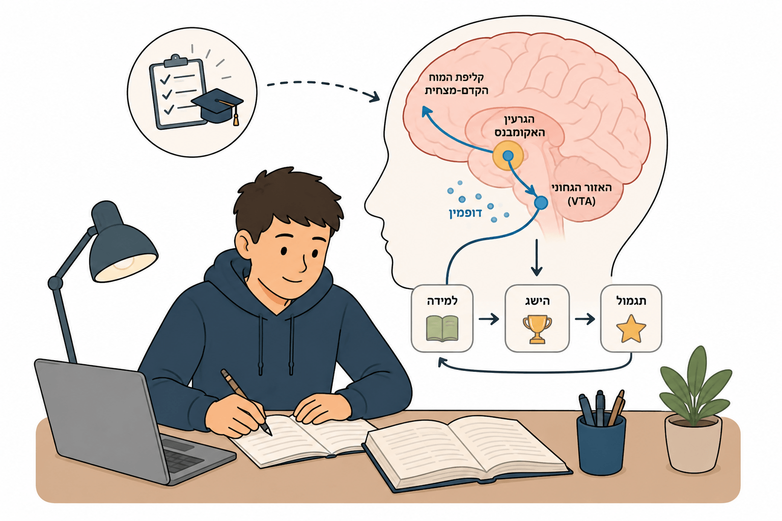 Read more about the article מערכת החיזוק במוח: איך דופמין מניע אותנו ללמידה